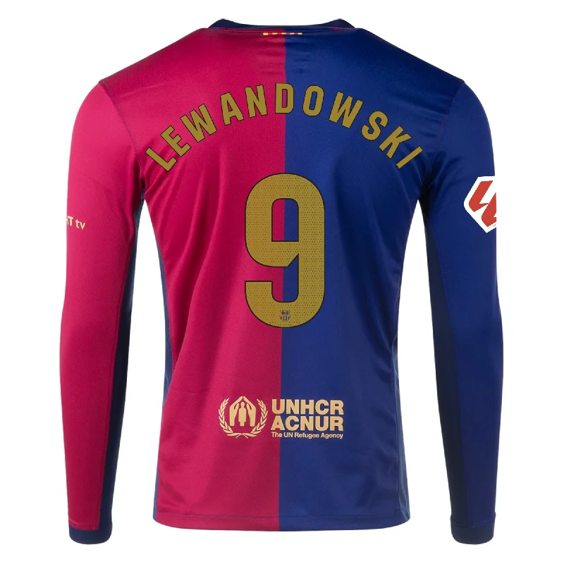 Nike Barcelona Robert Lewandowski Home Long Sleeve Jersey w/ La Liga Patch 24/25 (Royal/Nobel Red/Club Gold)