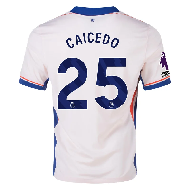 Nike Chelsea Moises Caicedo Away Jersey w/ EPL + No Room For Racism Patches 24/25 (Guava Ice/Rush Blue)