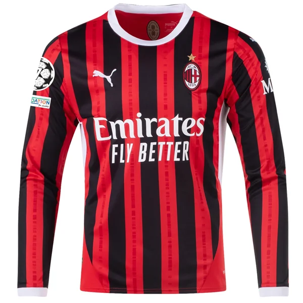 Puma AC Milan Home Long Sleeve Jersey w/ Champions League Patches 24/25 (Red/Black)