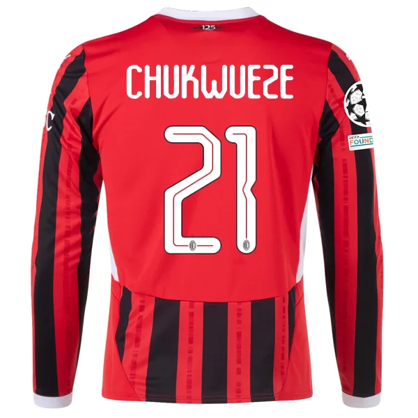 Puma AC Milan Samuel Chukwueze Home Long Sleeve Jersey w/ Champions League Patches 24/25 (Red/Black)