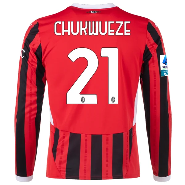 Puma AC Milan Samuel Chukwueze Home Long Sleeve Jersey w/ Serie A Patch 24/25 (Red/Black)