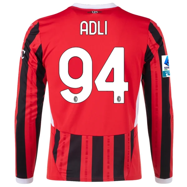 Puma AC Milan Yacine Adli Home Long Sleeve Jersey w/ Serie A Patch 24/25 (Red/Black)