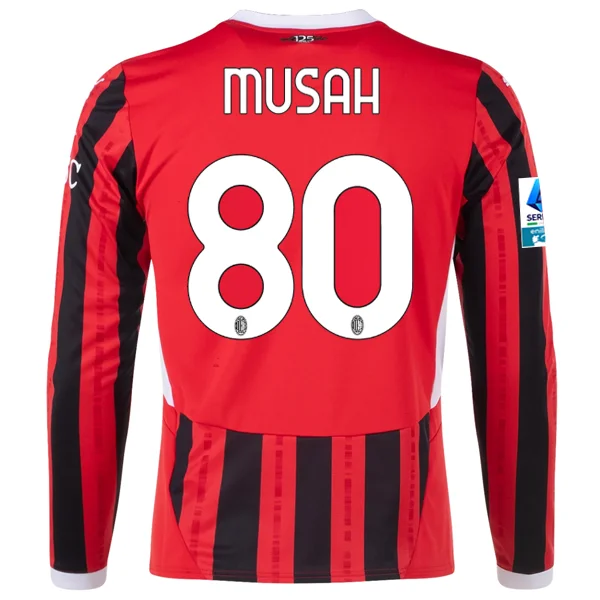 Puma AC Milan Yunus Musah Home Long Sleeve Jersey w/ Serie A Patch 24/25 (Red/Black)