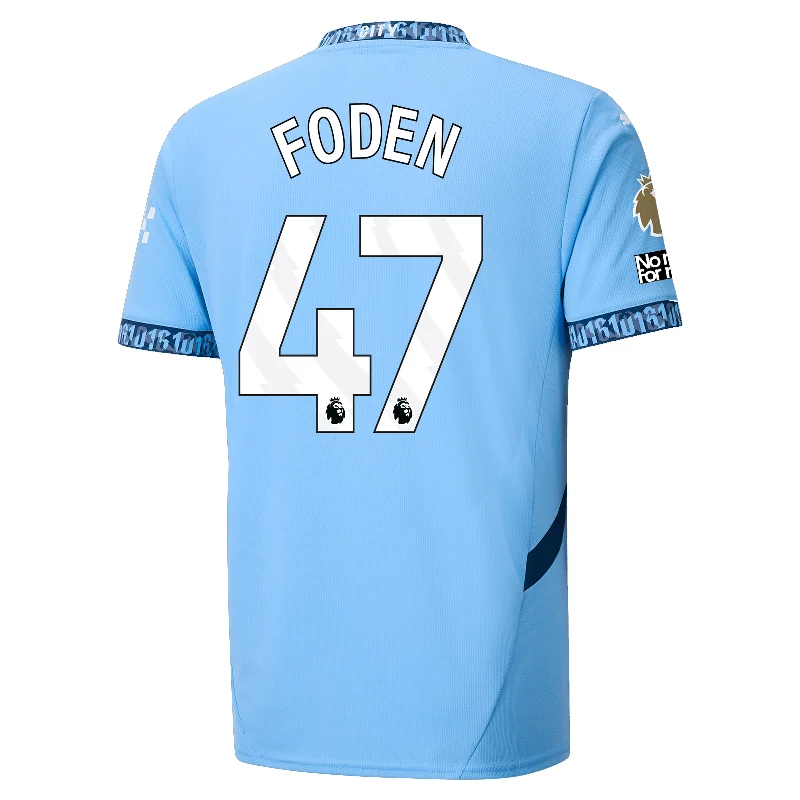 Puma Manchester City Phill Foden Authentic Home Jersey w/ EPL + No Room For Racism Patch 24/25 (Team Light Blue/Marine Blue)