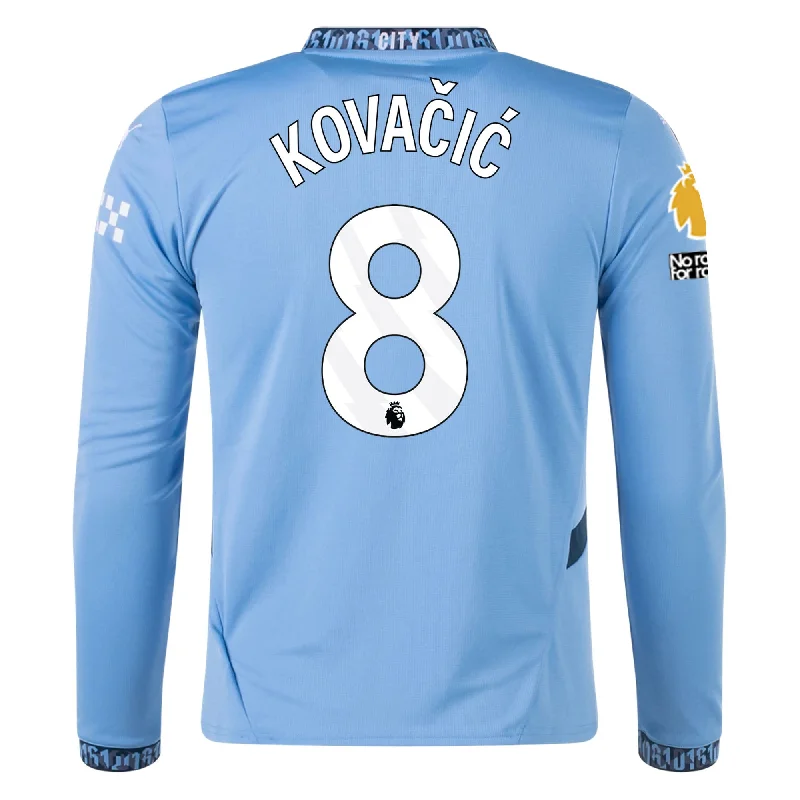 Puma Manchester City Mateo Kovačić Home Long Sleeve Jersey w/ EPL + No Room For Racism Patch 24/25 (Team Light/Marine Blue)