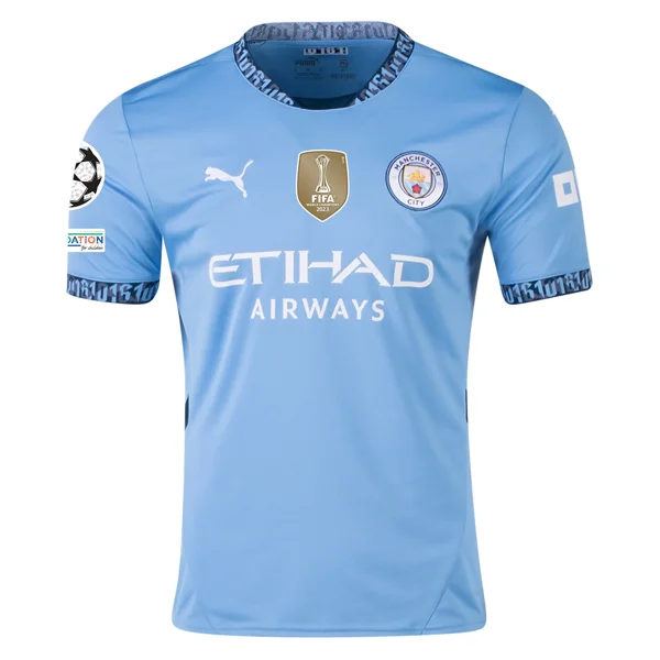 Puma Manchester City Home Jersey w/ Champions League + Club World Cup Patch 24/25 (Team Light Blue/Marine Blue)