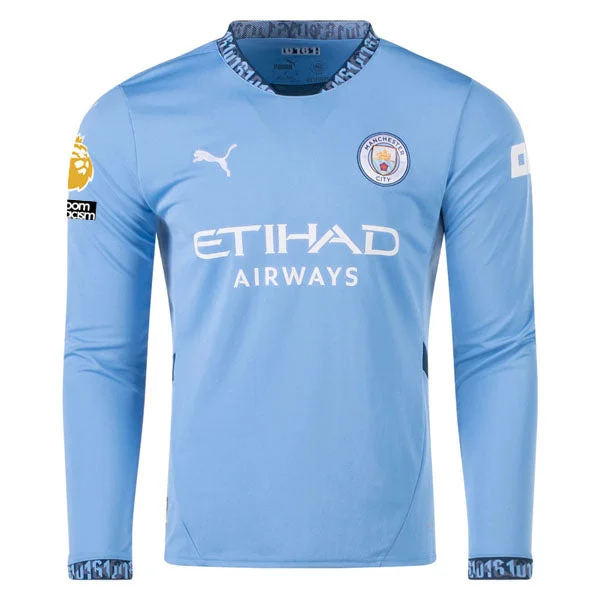 Puma Manchester City Home Long Sleeve Jersey w/ EPL + No Room For Racism Patch 24/25 (Team Light/Marine Blue)