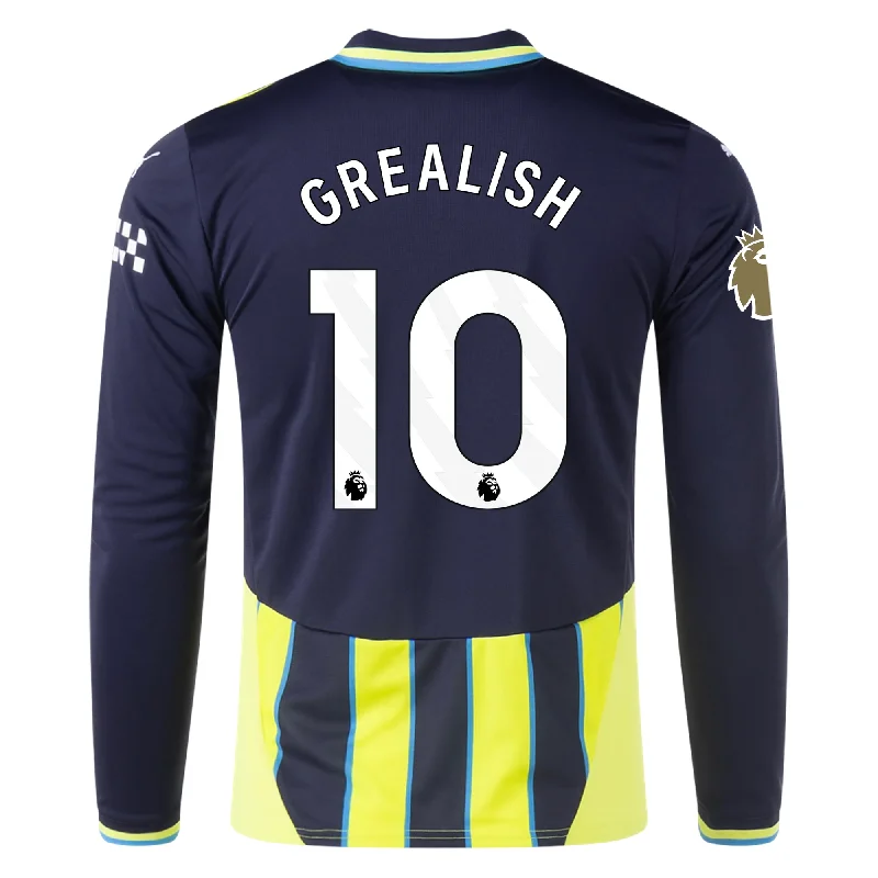 Puma Manchester City Jack Grealish Long Sleeve Away Jersey w/ EPL + Club World Cup Patch 24/25 (New Navy/Yellow Glow)