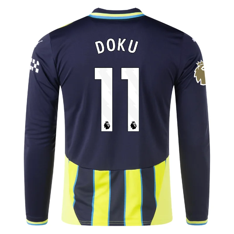 Puma Manchester City Jeremy Doku Long Sleeve Away Jersey w/ EPL + Club World Cup Patch 24/25 (New Navy/Yellow Glow)