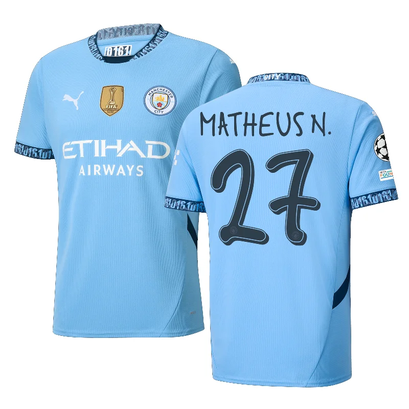 Puma Manchester City Matheus Nunes Home Jersey w/ Champions League + Club World Cup Patch 24/25 (Team Light Blue/Marine Blue)