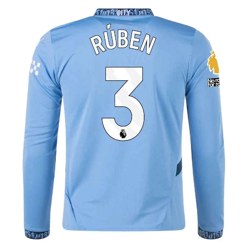 Puma Manchester City Rúben Dias Home Long Sleeve Jersey w/ EPL + No Room For Racism Patch 24/25 (Team Light/Marine Blue)