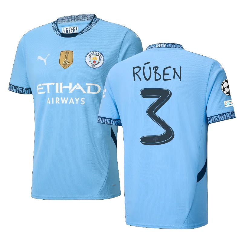 Puma Manchester City Rúben Dias Home Jersey w/ Champions League + Club World Cup Patch 24/25 (Team Light Blue/Marine Blue)