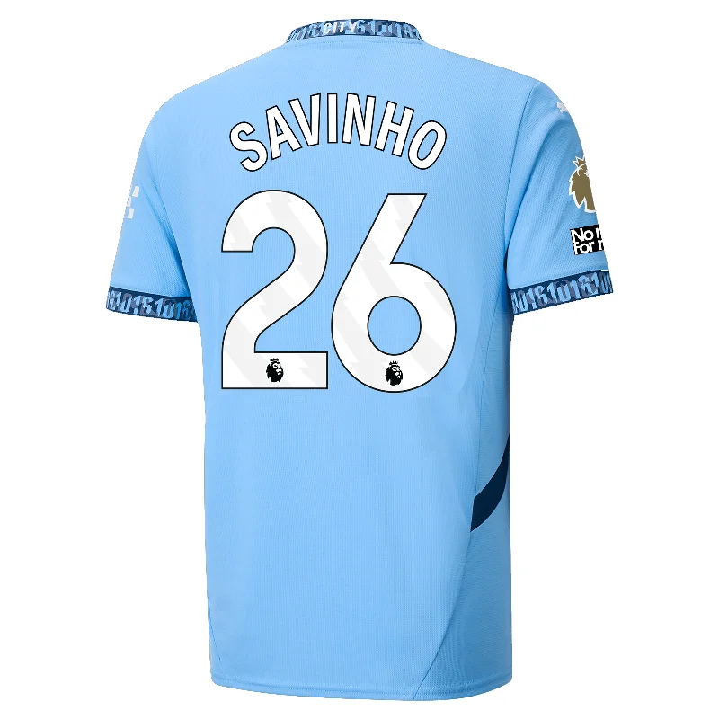 Puma Manchester City Savinho Home Jersey w/ EPL + No Room For Racism + Club World Cup Patches 24/25 (Team Light Blue/Marine Blue)