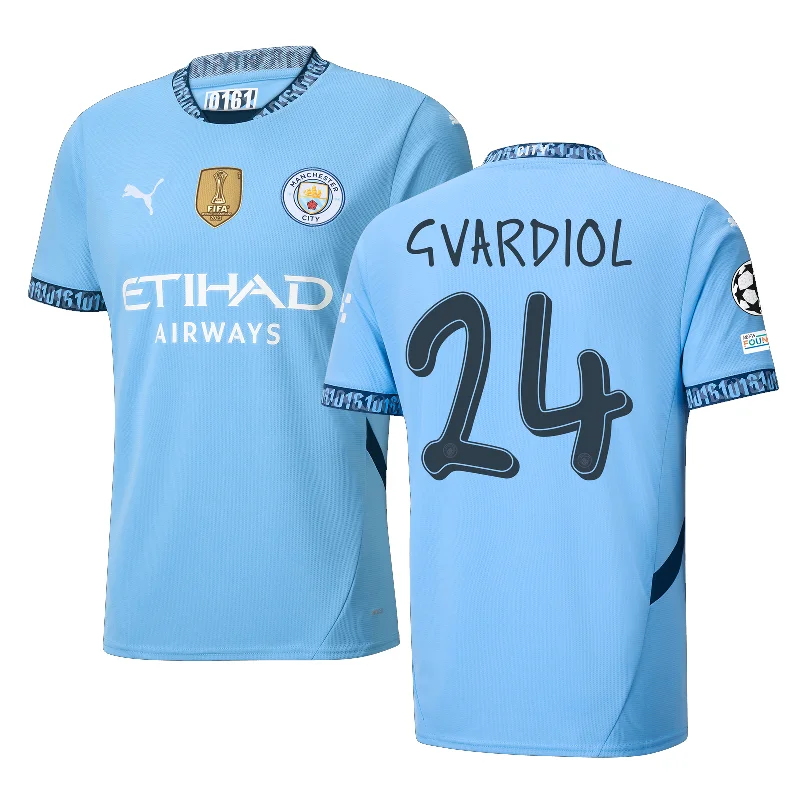 Puma Manchester Joško Gvardiol Home Jersey w/ Champions League + Club World Cup Patch 24/25 (Team Light Blue/Marine Blue)