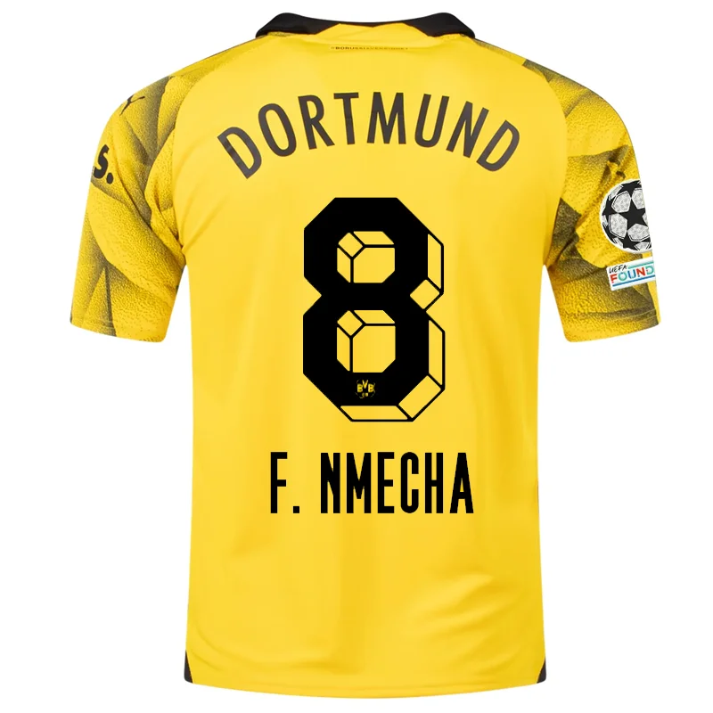 Puma Mens Borussia Dortmund Felix Nmecha Third Jersey w/ Champions League Patches 23/24 (Cyber Yellow/Puma Black)