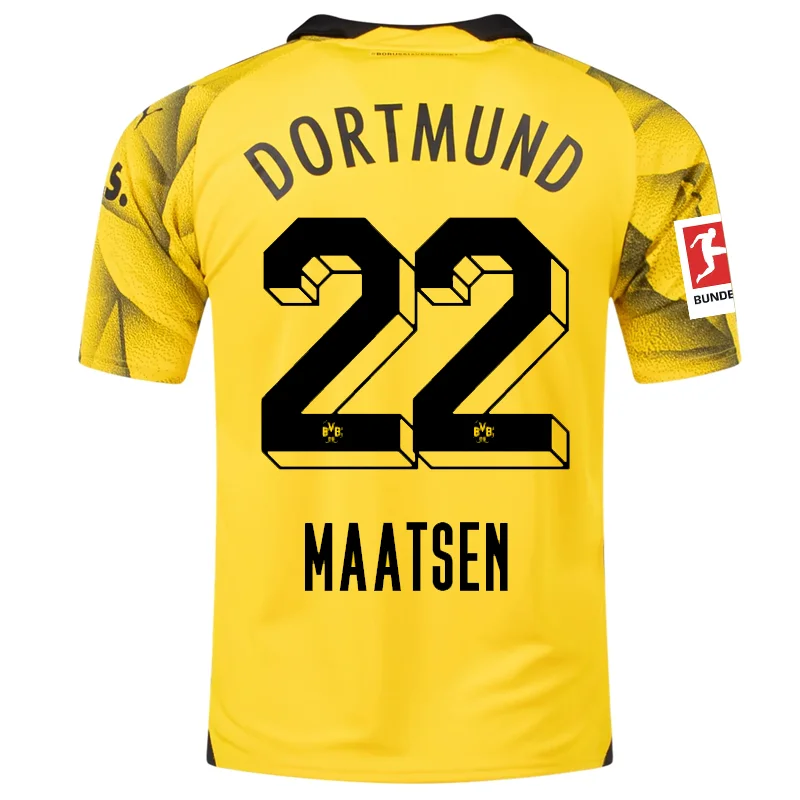 Puma Mens Borussia Dortmund Ian Maatsen Third Jersey w/ Bundesliga Patch 23/24 (Cyber Yellow/Puma Black)