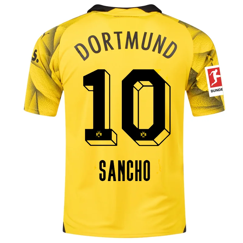 Puma Mens Borussia Dortmund Jadon Sancho Third Jersey w/ Bundesliga Patch 23/24 (Cyber Yellow/Puma Black)