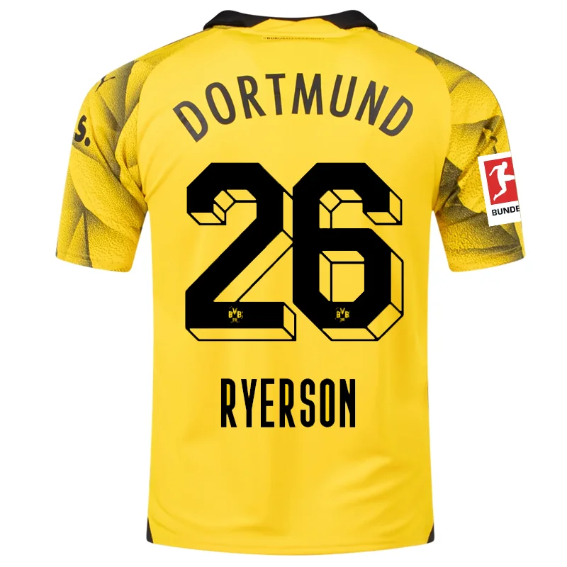 Puma Mens Borussia Dortmund Julian Ryerson Third Jersey w/ Bundesliga Patch 23/24 (Cyber Yellow/Puma Black)