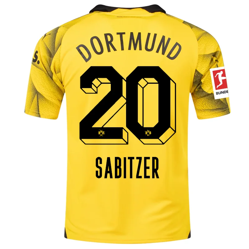 Puma Mens Borussia Dortmund Marcel Sabitzer Third Jersey w/ Bundesliga Patch 23/24 (Cyber Yellow/Puma Black)