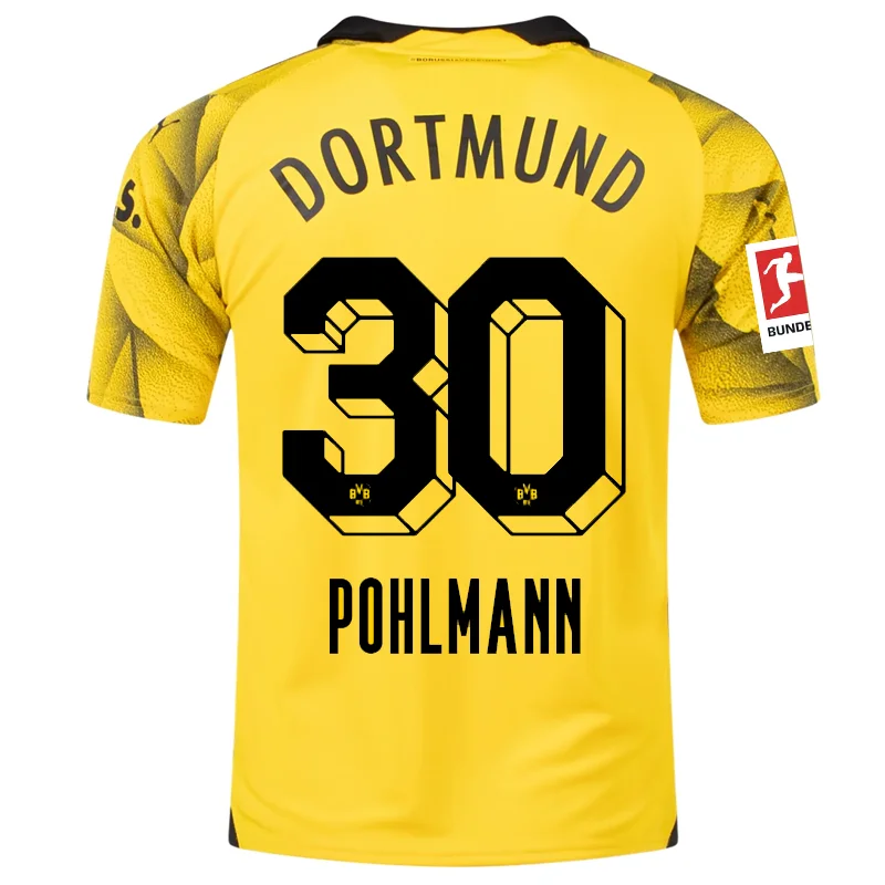 Puma Mens Borussia Dortmund Ole Pohlmann Third Jersey w/ Bundesliga Patch 23/24 (Cyber Yellow/Puma Black)