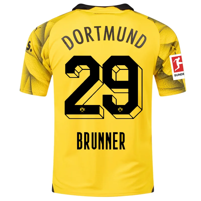 Puma Mens Borussia Dortmund Paris Brunner Third Jersey w/ Bundesliga Patch 23/24 (Cyber Yellow/Puma Black)