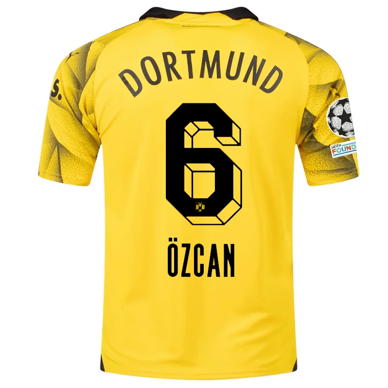 Puma Mens Borussia Dortmund Salih Özcan Third Jersey w/ Champions League Patches 23/24 (Cyber Yellow/Puma Black)