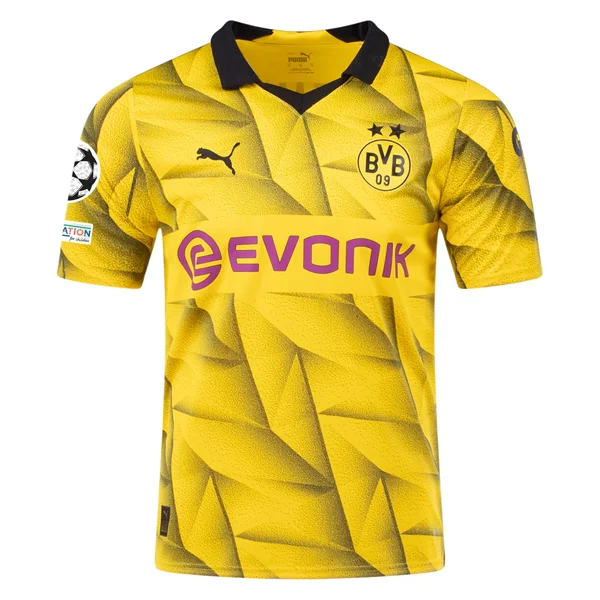 Puma Mens Borussia Dortmund Third Jersey w/ Champions League Patches 23/24 (Cyber Yellow/Puma Black)