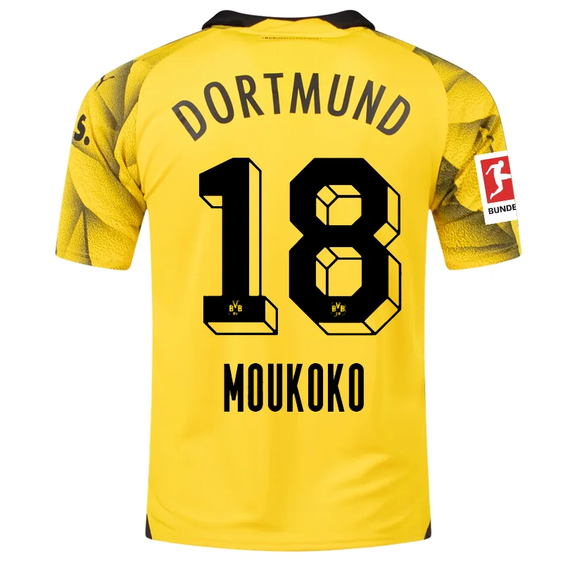 Puma Mens Borussia Dortmund Youssoufa Moukoko Third Jersey w/ Bundesliga Patch 23/24 (Cyber Yellow/Puma Black)