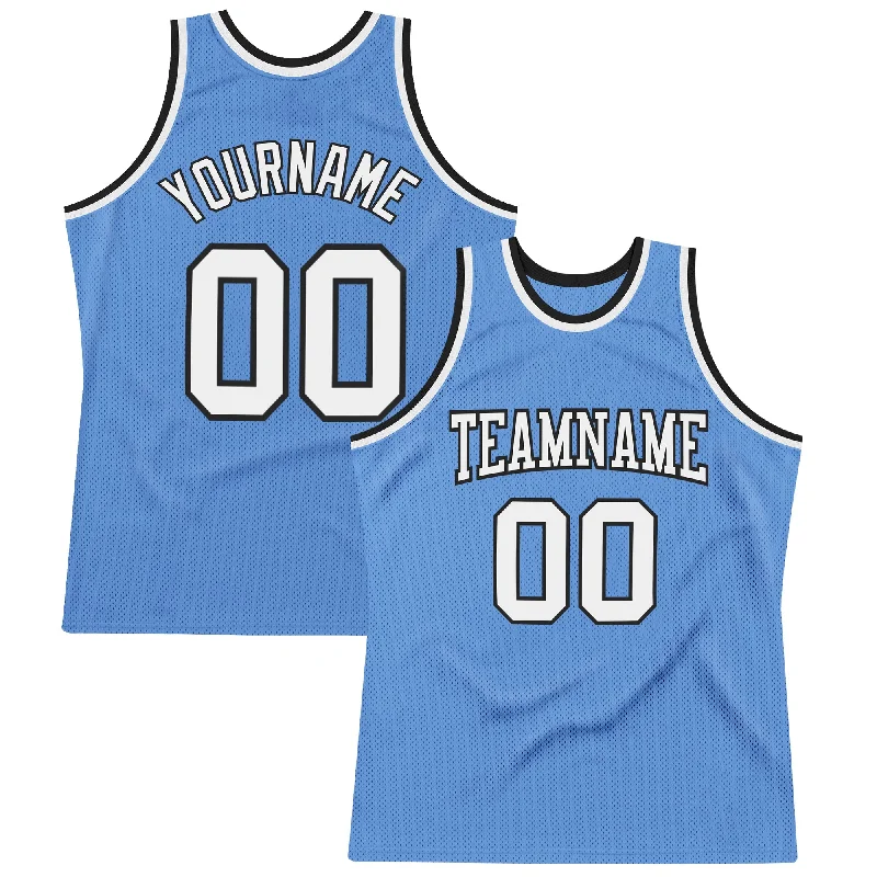 Custom Light Blue White-Black Authentic Throwback Basketball Jersey